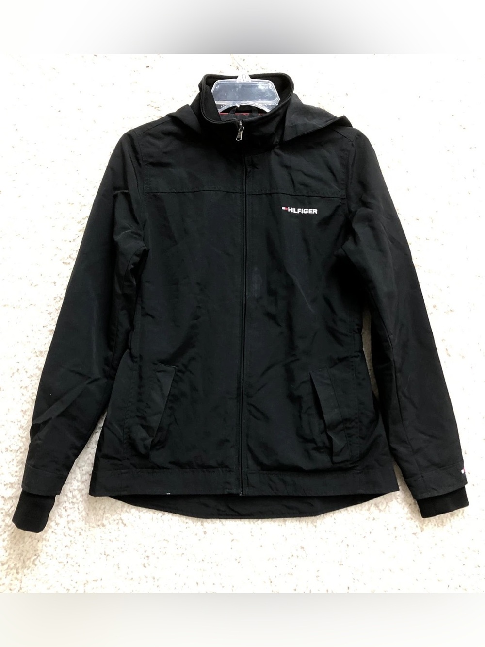 Tommy Hilfiger Black Hooded Windbreaker Jacket with Subtle Logo